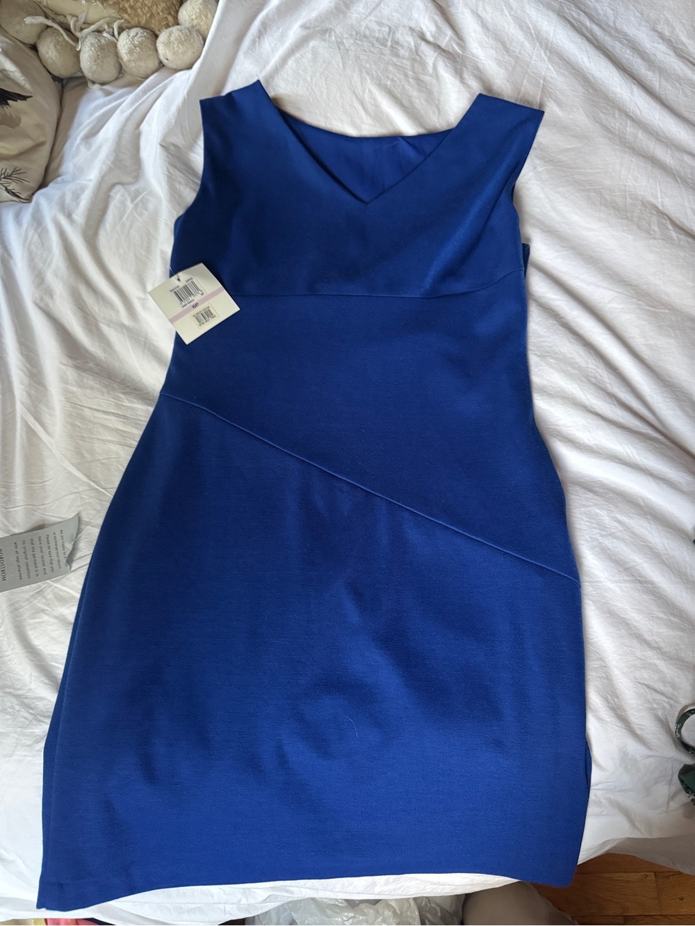 Donna Morgan Royal Blue V-Neck Midi Sheath Dress